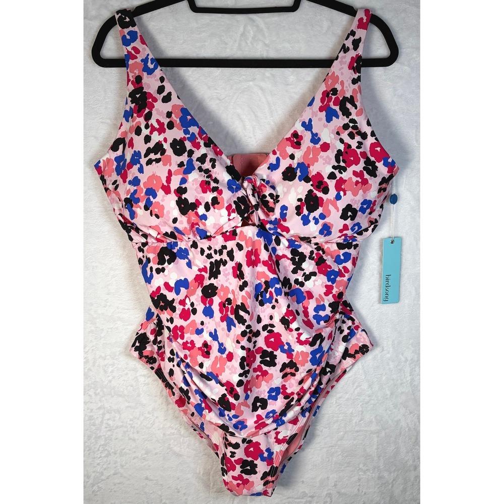 Birdsong Women Pink Floral Abstract Print One Piece Swimsuit Size 16G/H NEW